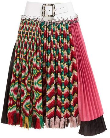 Chopova Lowena - Geometric Pleated Wool And Ripstop Midi Skirt - Womens - Multi