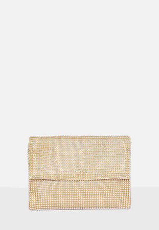 Gold Circular Chainmail Fold Over Clutch Bag | Missguided
