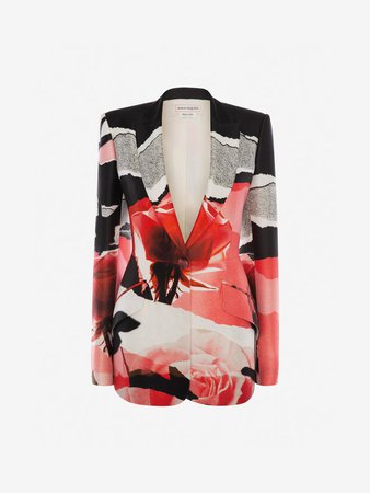 Women's PINK/IVORY/BLACK Engineered Rose Collage Jacket | Alexander McQueen