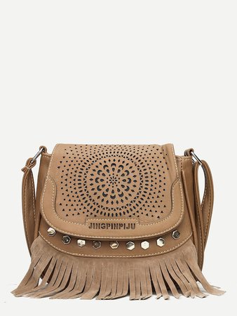 Studded Detail Fringe Saddle Bag | SHEIN