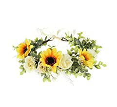 DreamLily Daisy Crown Maternity Sunflower Wreath Birthday Photo Pops Wedding Festival Floral Headpiece NC33 (Yellow Blue) at Amazon Women’s Clothing store