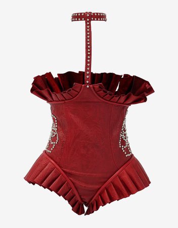 red velvety corset top