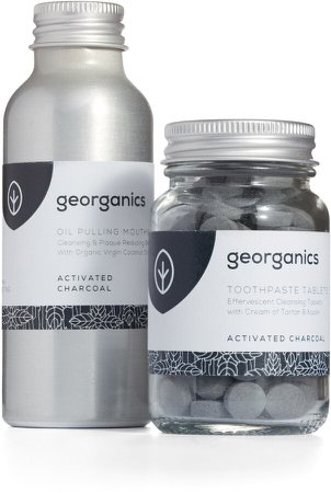 Georganics Activated Charcoal Oil Pulling Mouthwash & Toothpaste Tablets Bundle