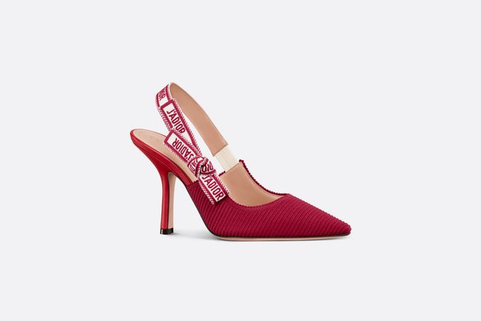 J'Adior Slingback Pump Cherry Red Embroidered Cotton | DIOR