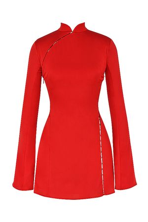 Clothing : Mini Dresses : 'Alyssa' Scarlet Satin Mini Dress