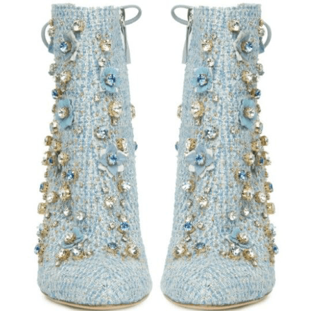 blue + gold bejewelled boot shoes