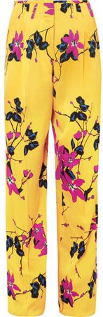 Floral-print Crepe Wide-leg Pants - Yellow
