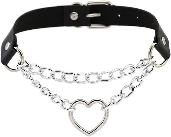 Amazon.com: Leather Choker Collar Necklace, Heart Shape Gothic Punk Rock Choker Necklace Collars (Heart Chain) (Sold by MUGEER BTY): Clothing, Shoes & Jewelry