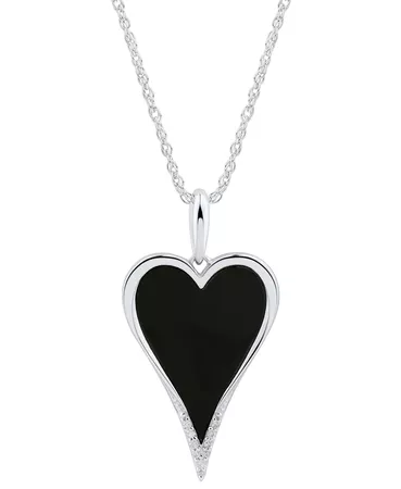 Macy's Onyx & Diamond Accent Heart Pendant Necklace in Sterling Silver