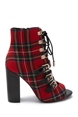 Plaid Ankle Boots. Plaid Ankle Boots Lace Up Heel