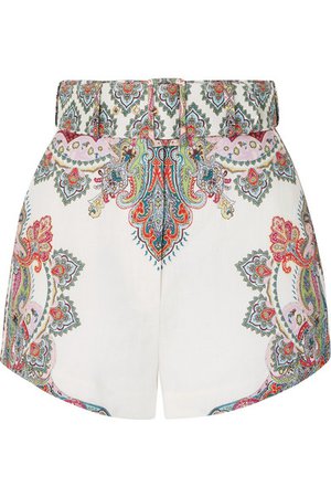 Zimmermann | Ninety-Six belted printed linen shorts | NET-A-PORTER.COM