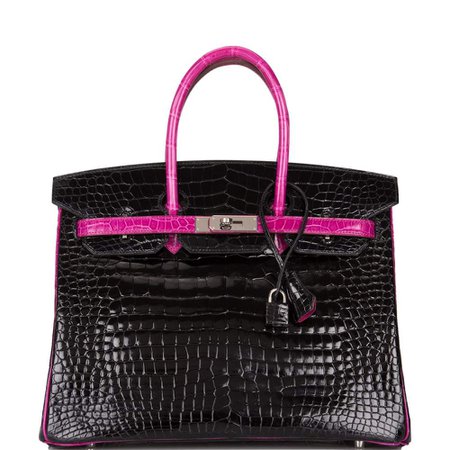 Hermes HSS Bi-color Black/Rose Shocking Shiny Crocodile Birkin 35cm – Madison Avenue Couture