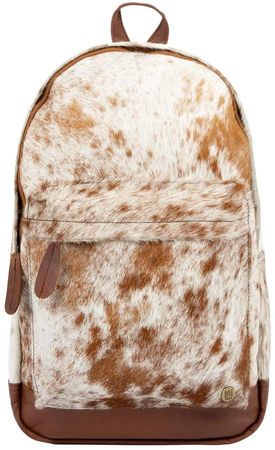 Mahi Leather Classic Cowhide Leather Backpack Rucksack In Brown & White