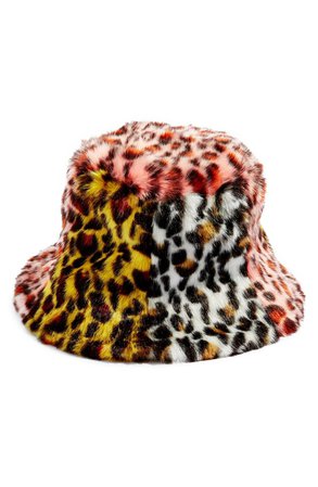 Topshop Mixed Animal Print Faux Fur Bucket Hat | Nordstrom