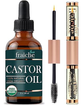 Amazon.com: Organic Castor Oil (2oz) + Filled Mascara Tube USDA Certified, 100% Pure, Cold Pressed, Hexane Free by Live Fraiche. Stimulate Growth for Eyelashes, Eyebrows, Hair. Lash Growth Serum. Brow Treatment : Beauty & Personal Care