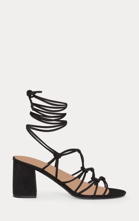 Black Block Heel Leg Tie Sandal | PrettyLittleThing