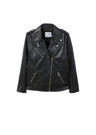 Violeta BY MANGO Studded leather biker jacket