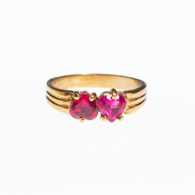 Pink Tourmaline Crystal Double Heart Band Ring - Vintage Meet Modern