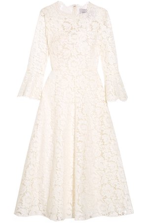 Ivory Corded cotton-blend guipure lace midi dress | Valentino | NET-A-PORTER