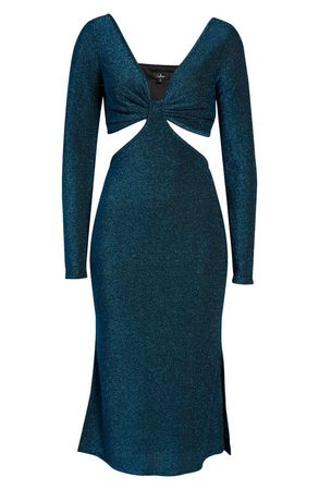 Lulus Sparks of Love Cutout Metallic Long Sleeve Midi Cocktail Dress | Nordstrom