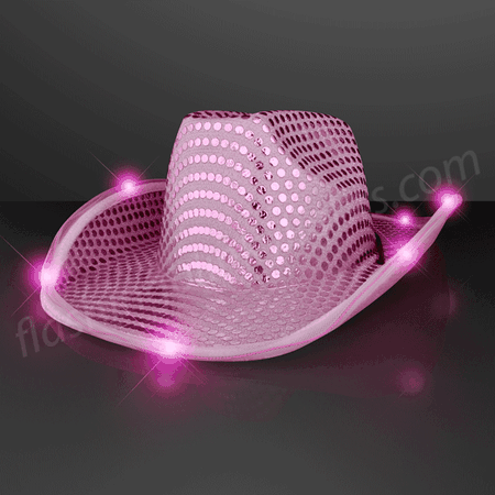 Pink Sequin Cowboy Hats With Pink LED Brim | FlashingBlinkyLights - Flashing Blinky Lights | The Light Up LED Novelty Superstore