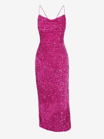 Sparkly Sequined Cowl Front Slit Lace Up Party Dress In LIGHT PINK | ZAFUL Australia 2023