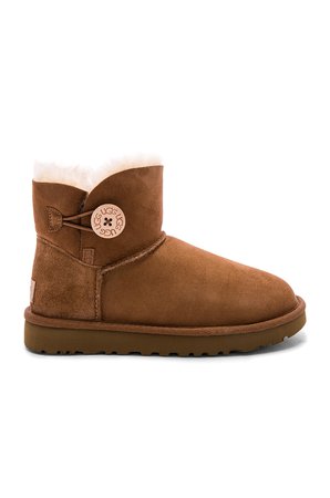 UGG Mini Bailey Shearling Button II Bootie in Chestnut | REVOLVE