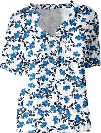 MRGIINRI Womens Tops 2023 Button Down Summer Fashion Floral Blouse Dressy Casual Short Sleeve Loose Fit Shirts with Pockets at Amazon Women’s Clothing store