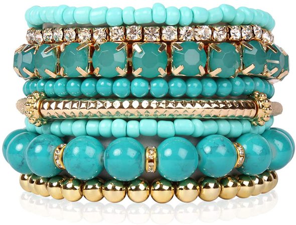 Amazon.com: Multi Color Stretch Beaded Stackable Bracelets - Layering Bead Strand Statement Bangles (Original - Turquoise, 7): Clothing