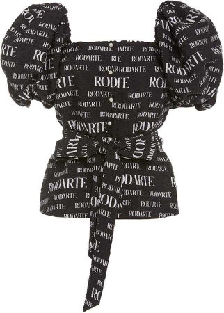 Rodarte Logo-Print Belted Cloqué Blouse