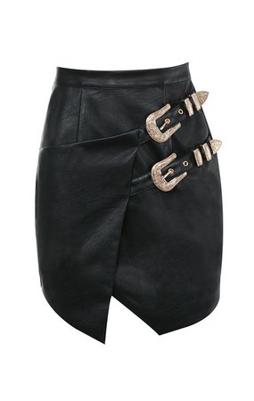 Clothing : Skirts : 'Kira' Black Vegan Leather Belted Mini Skirt