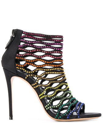 Black Casadei Crystal Embellished Laser-Cut Sandals | Farfetch.com