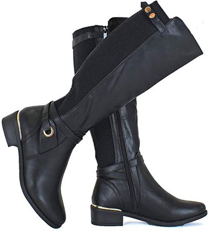 Amazon.com | Guilty Heart Women Knee High Riding Low Chunky Heel Boots - Comfortable Side Zipper Buckle Biker Boots | Knee-High