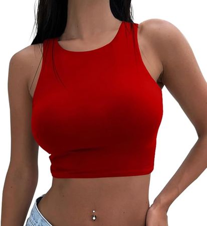 Women's Sexy Sleeveless Crop Tank Top Double Layer Basic Cropped Tops Red XSmall at Amazon Women’s Clothing store