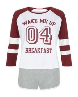 Teens Burgundy Wake Me Up 04 Breakfast Print Pajama Set | New Look