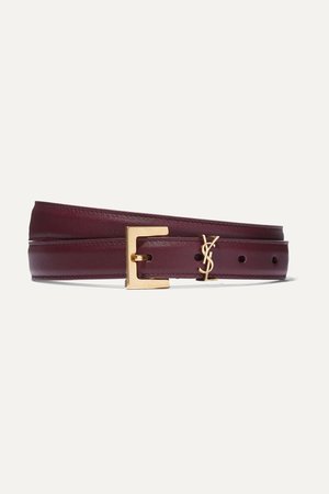 Burgundy Embellished textured-leather belt | SAINT LAURENT | NET-A-PORTER