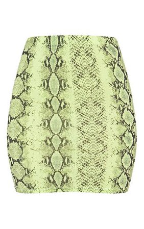Neon Green Snake Print Mini Skirt | Skirts | PrettyLittleThing