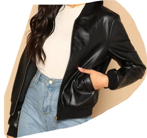 Zip Up Faux Leather Bomber Jacket - SHEIN