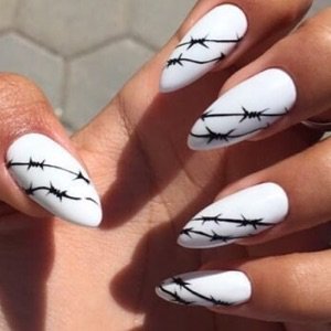 White w Black Detail Nails