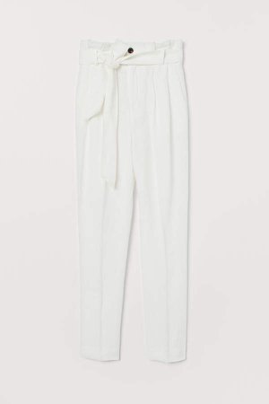Linen-blend Paper-bag Pants - White