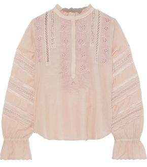 Lace-trimmed Broderie Anglaise Cotton-blend Blouse