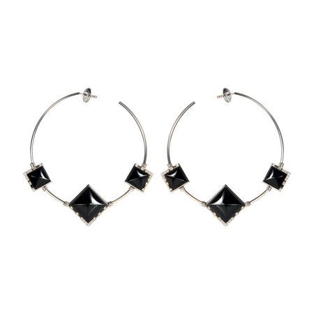 “Samarkand Shape Stones” Hoops Earrings in White Gold with Black Jade For Sale at 1stDibs
