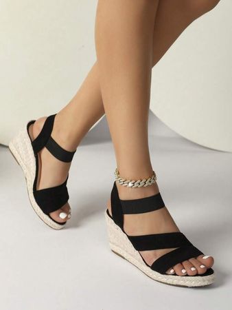 Women Minimalist Espadrille Wedge Sandals, Faux Suede Ankle Strap Vacation Sandals | SHEIN