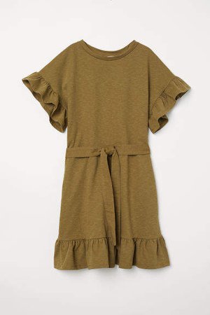 Flounced Jersey Dress - Green
