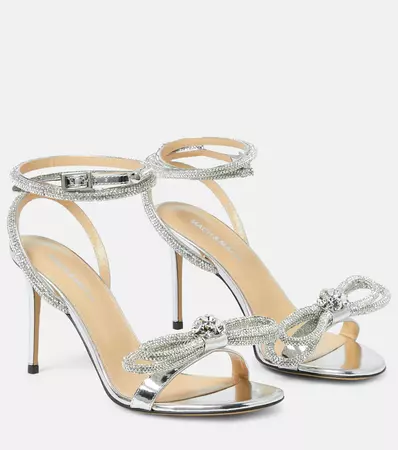 Double Bow 95 metallic leather sandals in silver - Mach Mach | Mytheresa
