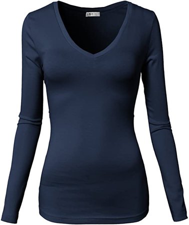 H2H Womens Casual Slim Fit T-Shirts Long Sleeve V Neck/Crew Neck Cotton Top at Amazon Women’s Clothing store