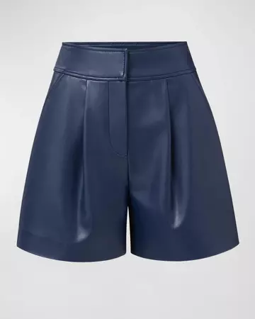 Veronica Beard Haina Pleated Faux-Leather Shorts | Neiman Marcus