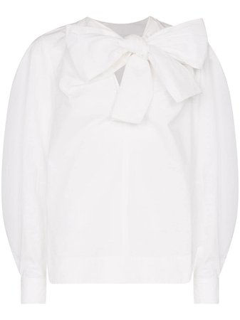 Ganni Pussy-Bow Relaxed-Fit Blouse F4263 White | Farfetch