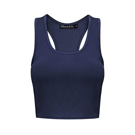 OThread & Co. Basic Crop Tops Stretchy Casual Scoop Neck Racerback Sports Crop Tank Top