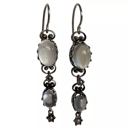 Victorian Moonstone Silver Drop Earrings at 1stDibs